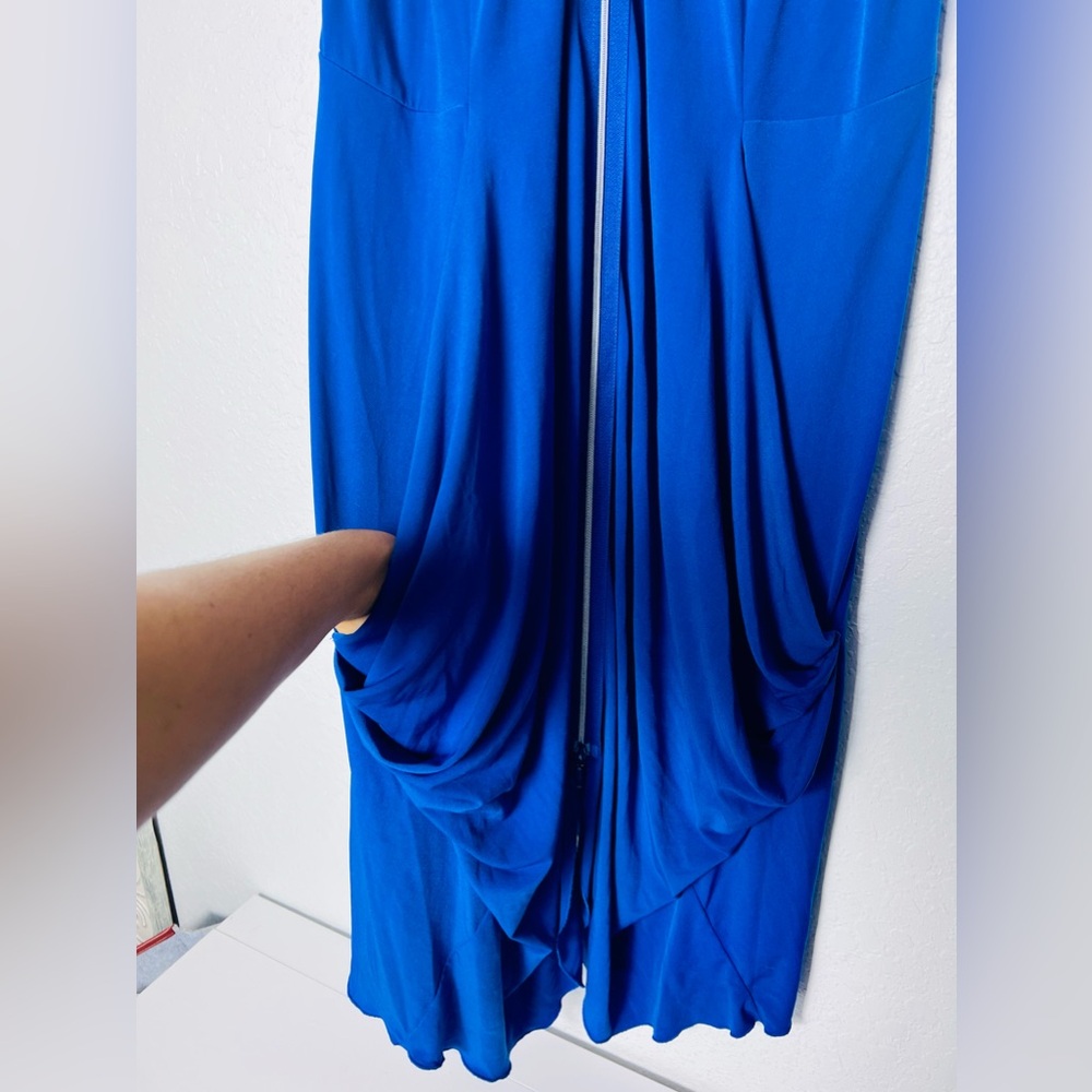 Samuel Dong Plisse Sculpture Dress Sleeveless Asymmetric Zip Front Royal Blue XL - Picture 4 of 8